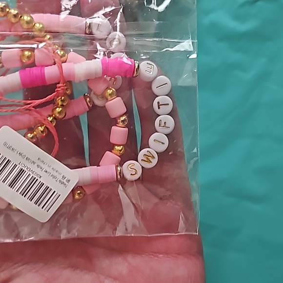 3 items, Pink crystal earrings, rainbow hair clip, Taylor Swift bracelets - Picture 11 of 16